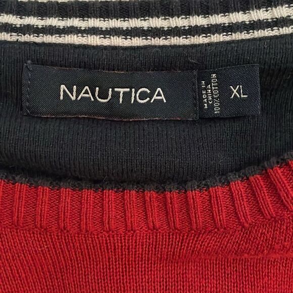 Nautica Red Cotton Knit Sweater Mens Size Extra Large Preppy Casual - Picture 2 of 9